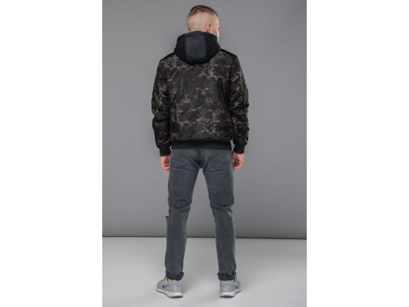 Осенне-весенний молодежный мужской бомбер цвет черный-хаки модель 30155, фото 5