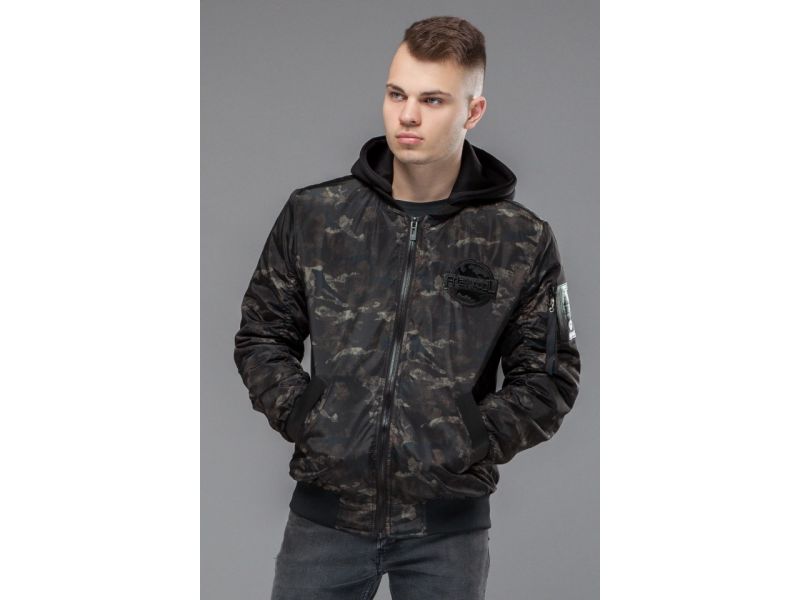 Осенне-весенний молодежный мужской бомбер цвет черный-хаки модель 30155, фото 4