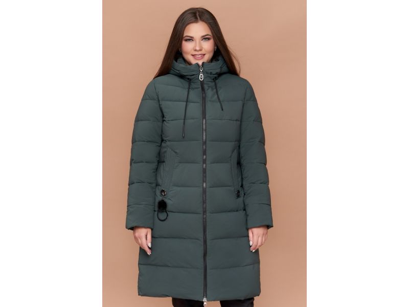 Серо-зеленый пуховик большого размера на зиму женский модель 25095, фото 4