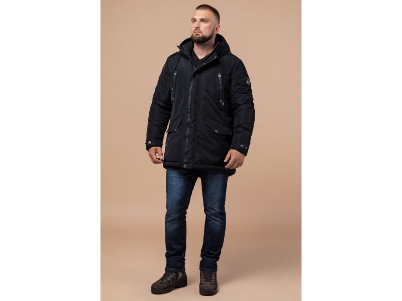 Зимняя мужская стильная парка черного цвета модель 38830, фото 4