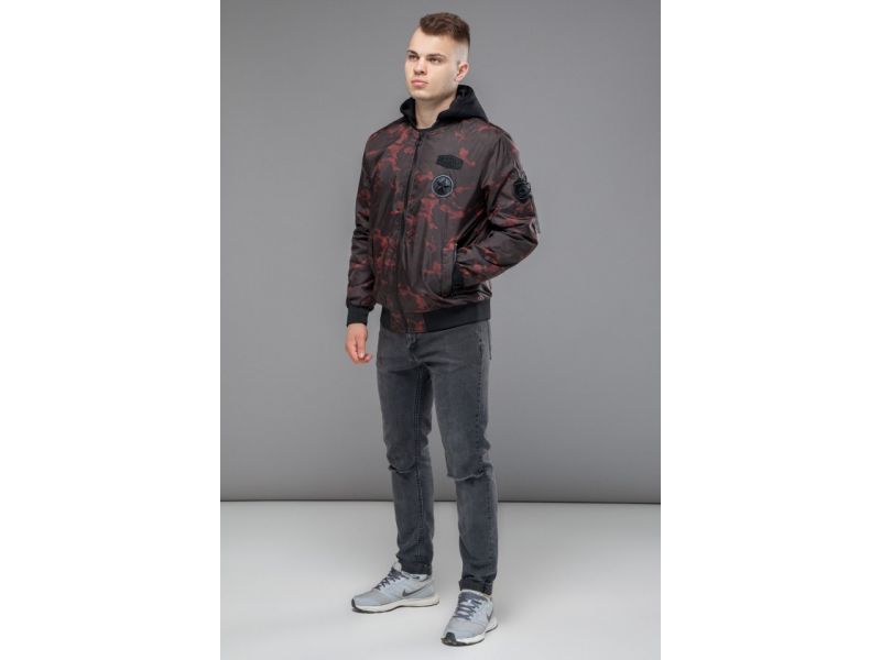 Черно-красный короткий бомбер осенне-весенний мужской молодежный модель 14262, фото 4