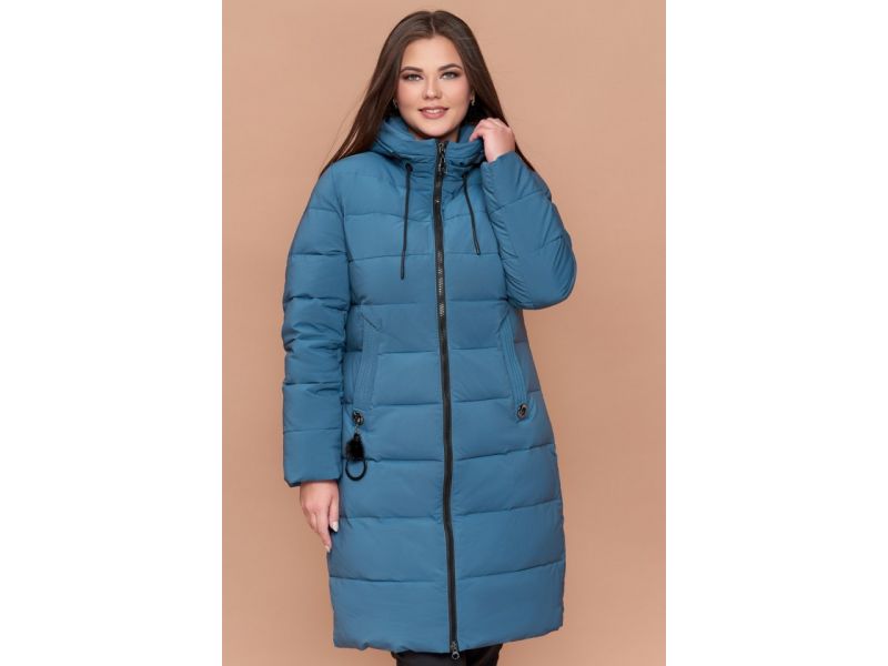Темно-голубой пуховик зимний большого размера женский модель 25095, фото 4