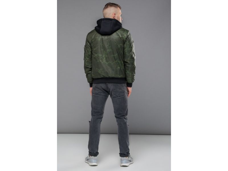 Зеленый осенне-весенний молодежный бомбер для мужчин модель 14262, фото 5