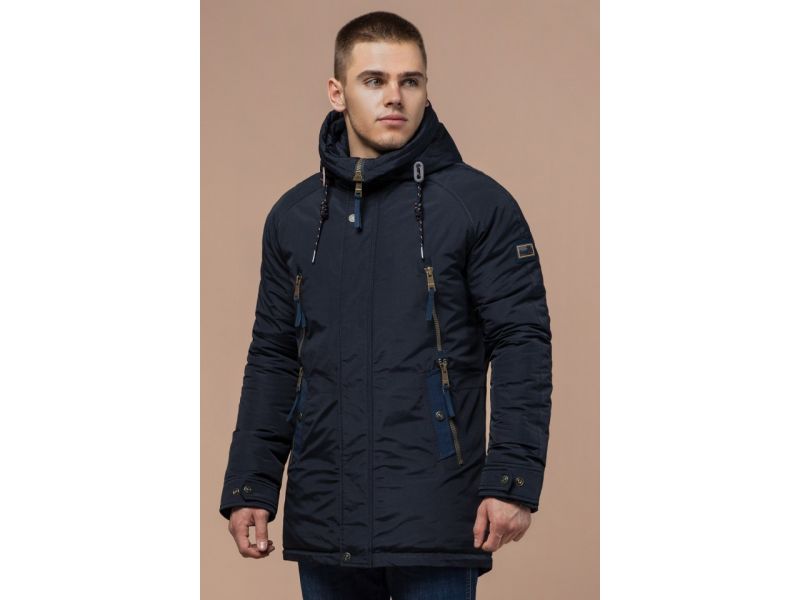 Темно-синяя мужская парка на зиму модель 3587, фото 4