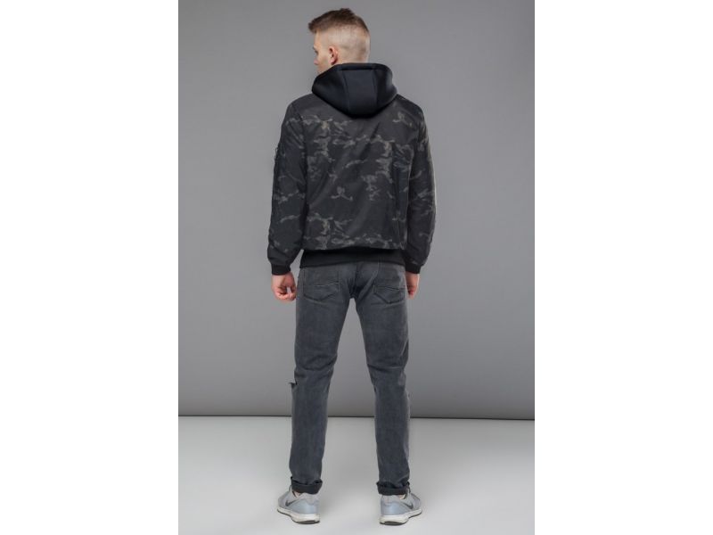 Легкий мужской осенне-весенний бомбер молодежный цвет черный-хаки модель 14262, фото 5