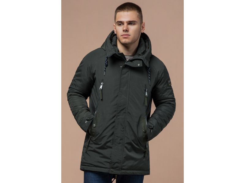 Парка мужская стандартной длины зимняя цвета хаки модель 3587, фото 4