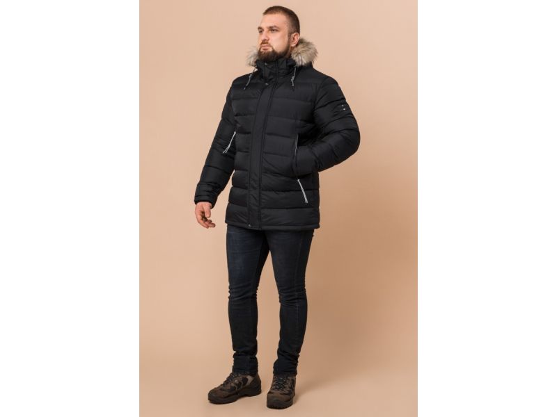 Комфортная мужская черная куртка на зиму модель 19833, фото 4
