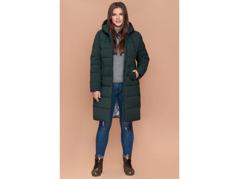 Темно-зеленый зимний пуховик большого размера женский модель 25095, фото 3