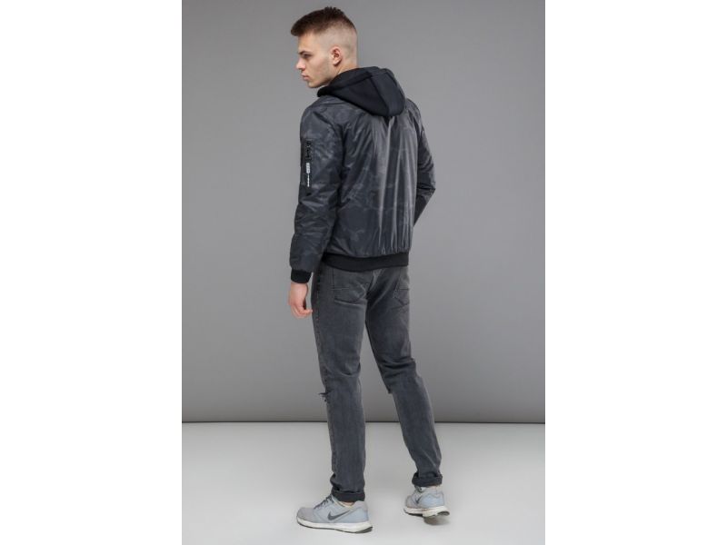 Молодежный черно-серый осенне-весенний бомбер мужской модель 14262, фото 5