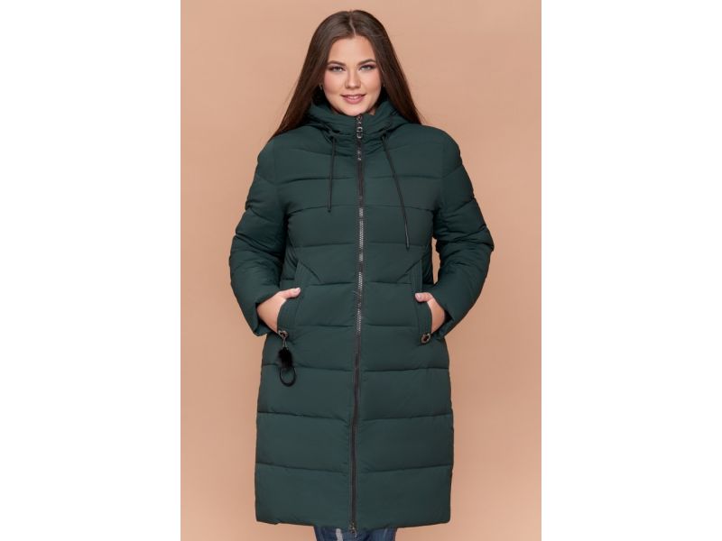 Темно-зеленый зимний пуховик большого размера женский модель 25095, фото 4