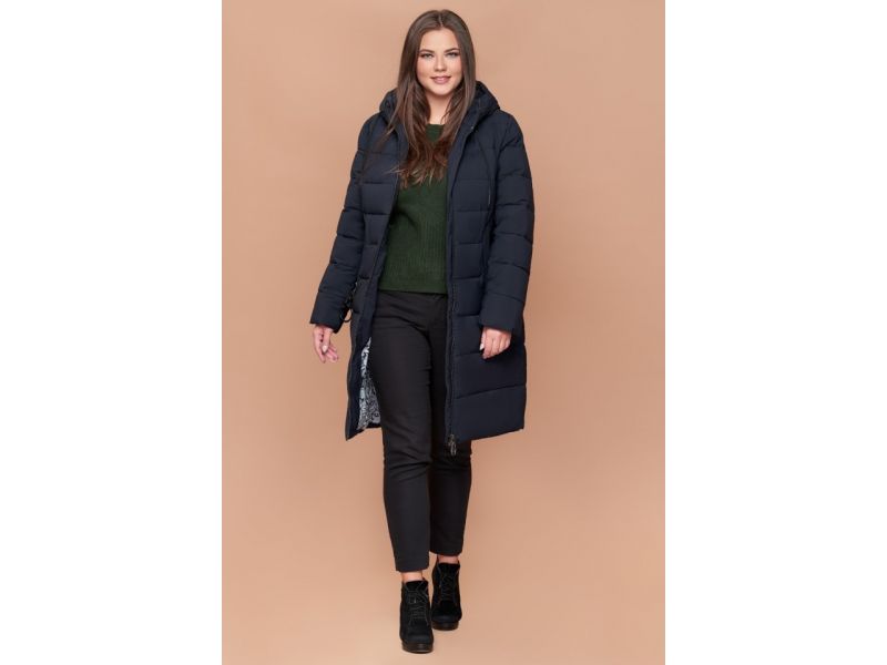 Темно-синий пуховик женский большого размера на зиму модель 25095, фото 3