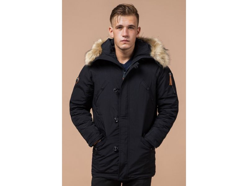 Парка черная зимняя для мужчин модель 3986, фото 4