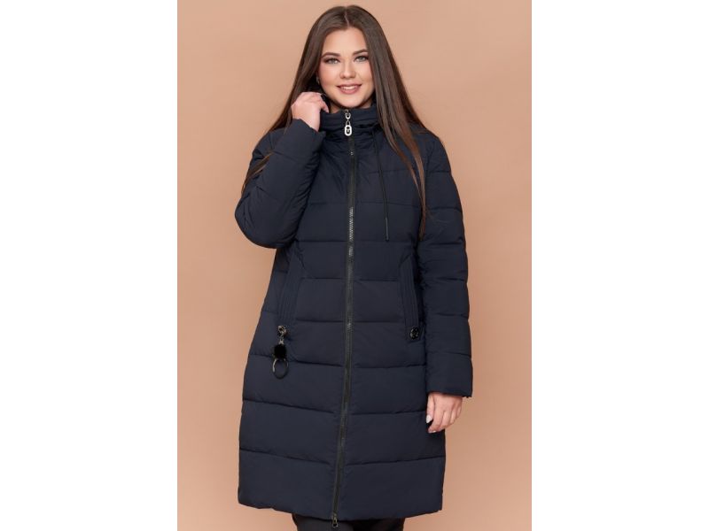 Темно-синий пуховик женский большого размера на зиму модель 25095, фото 4