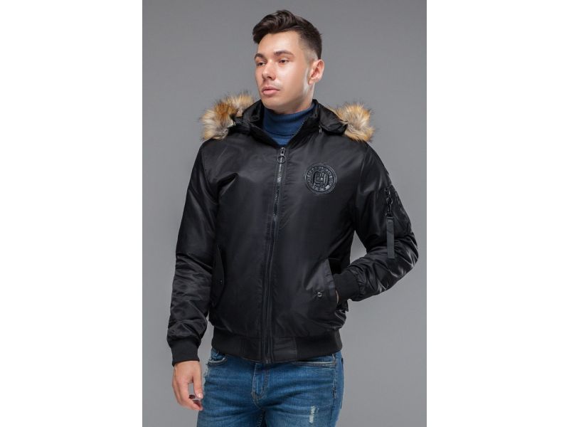 Черный бомбер осенне-весенний молодежный для мужчин модель 46575, фото 4