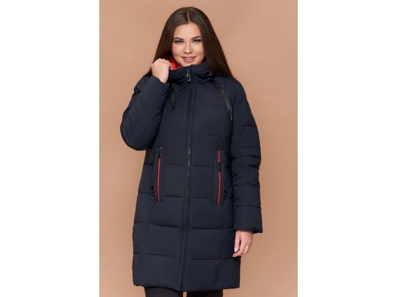 Пуховик темно-синий большого размера женский на зиму модель 25175, фото 4