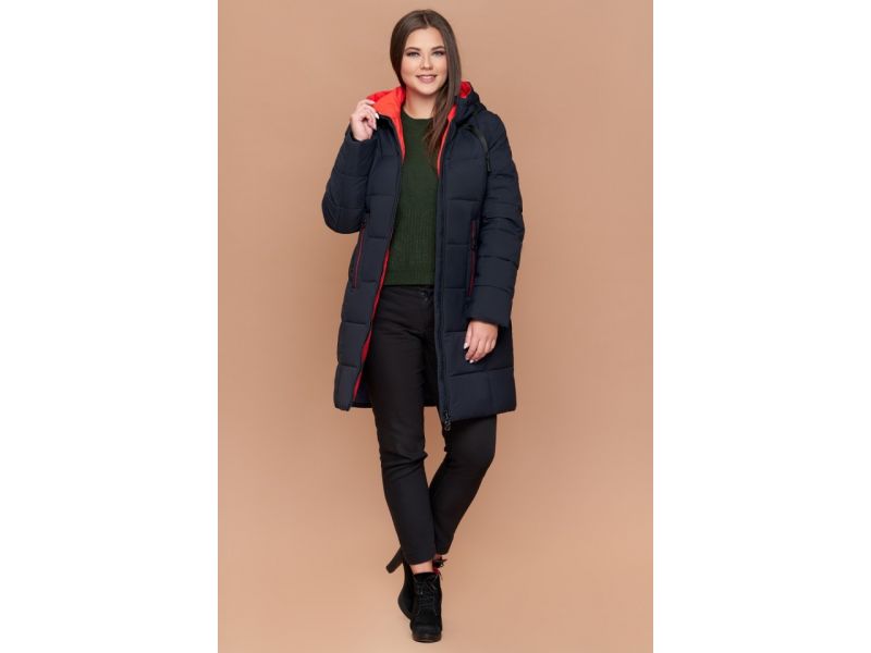Пуховик темно-синий большого размера женский на зиму модель 25175, фото 3