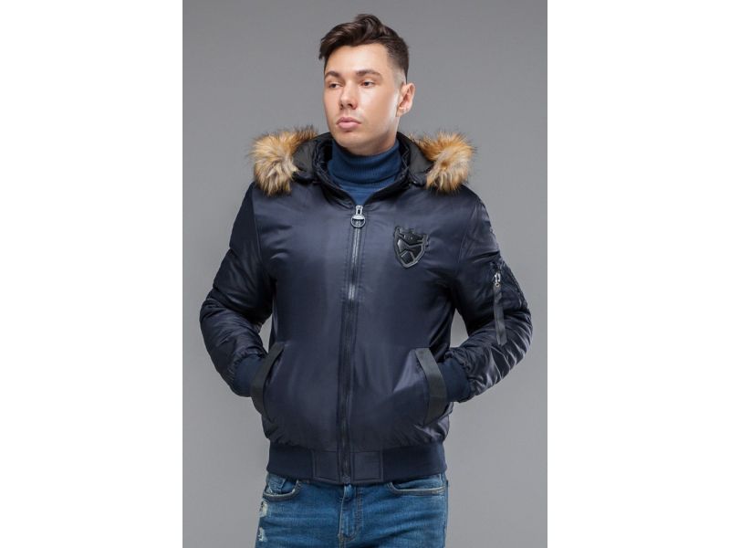 Мужской темно-синий бомбер молодежный осенне-весенний модель 50145, фото 4