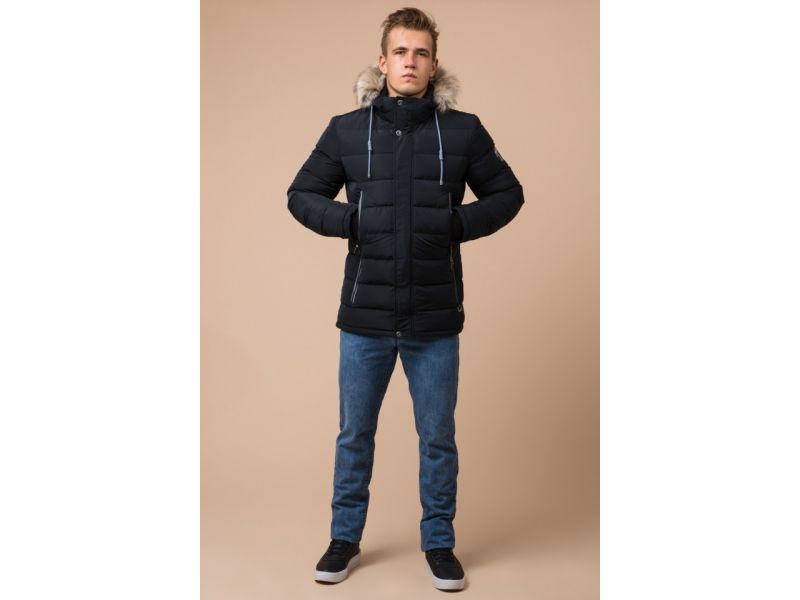 Черно-синяя мужская куртка на зиму модель 20128, фото 4