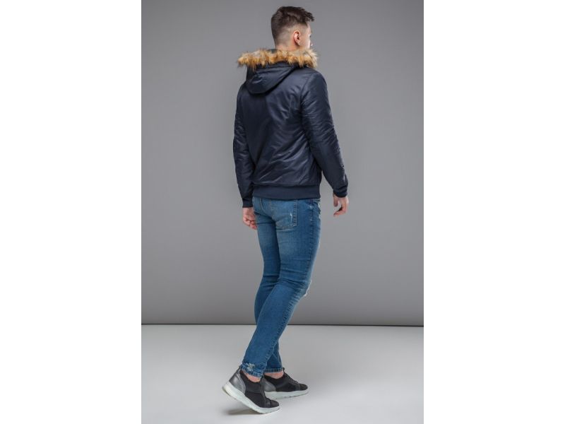 Мужской темно-синий бомбер молодежный осенне-весенний модель 50145, фото 5