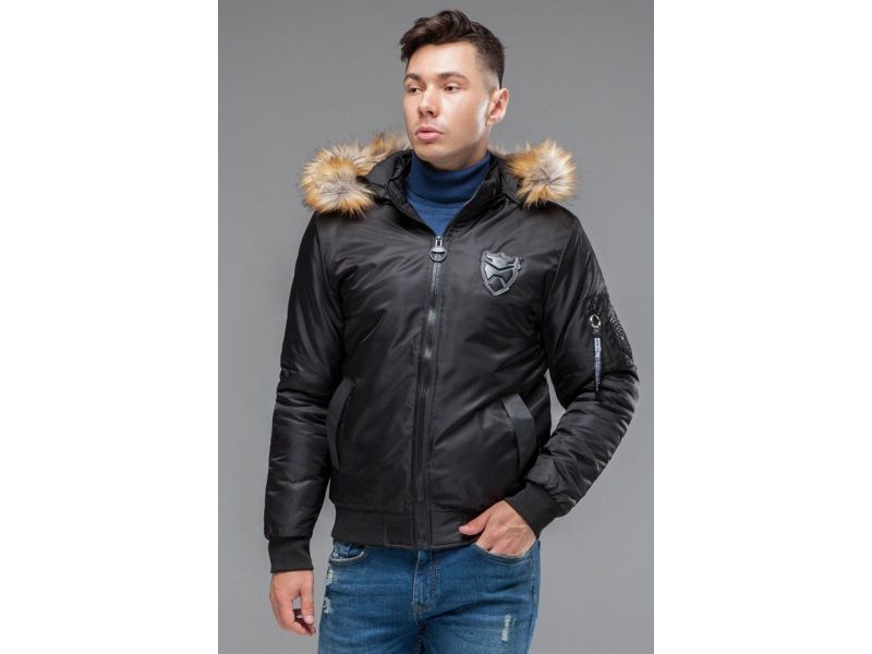 Бомбер молодежный осенне-весенний черный мужской модель 50145, фото 4