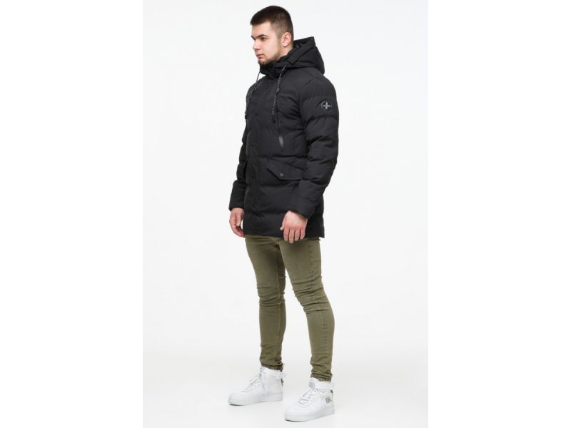 Черная мужская теплая куртка молодежная на зиму модель 25320, фото 4