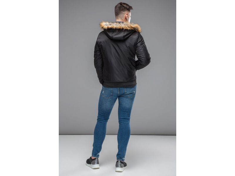 Бомбер молодежный осенне-весенний черный мужской модель 50145, фото 5