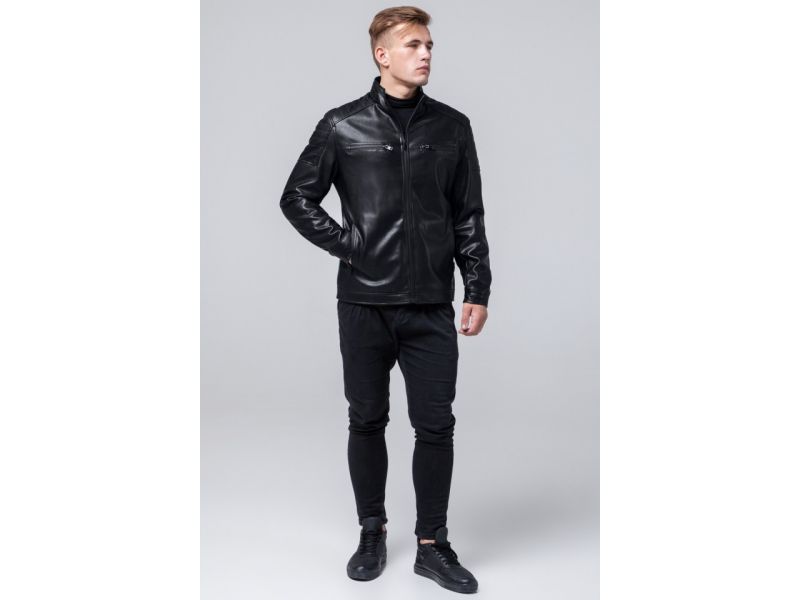 Короткая мужская осенне-весенняя куртка молодежная черная модель 2612, фото 4