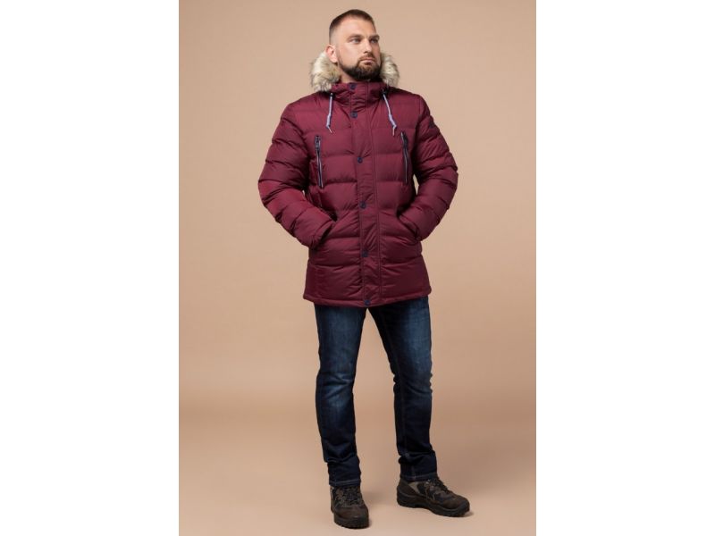 Мужская модная куртка на зиму бордовая модель 21226, фото 4