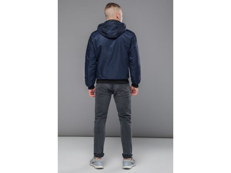 Темно-синий бомбер осенне-весенний молодежный мужской с нашивкой модель 30525, фото 5