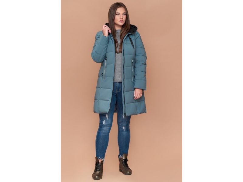 Пуховик на зиму женский большого размера цвет светлая бирюза модель 25175, фото 3