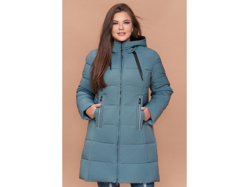 Пуховик на зиму женский большого размера цвет светлая бирюза модель 25175, фото 4