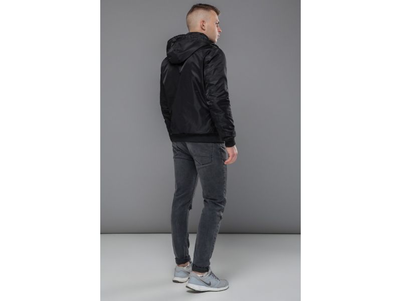 Черный молодежный мужской бомбер короткий осенне-весенний модель 30525, фото 5