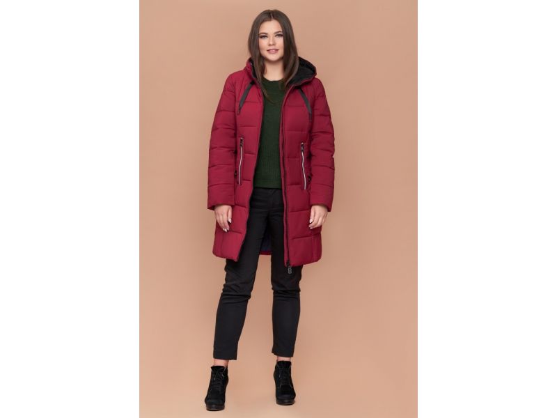 Бордовый зимний женский пуховик большого размера модель 25175, фото 3