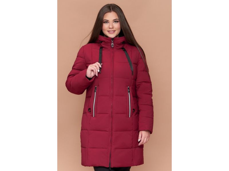 Бордовый зимний женский пуховик большого размера модель 25175, фото 4