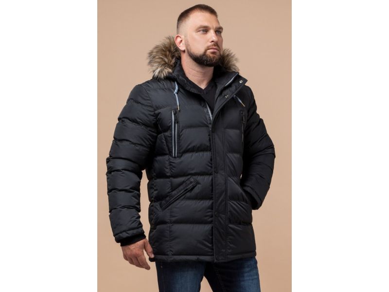 Мужская зимняя теплая куртка графитового цвета модель 21226, фото 4