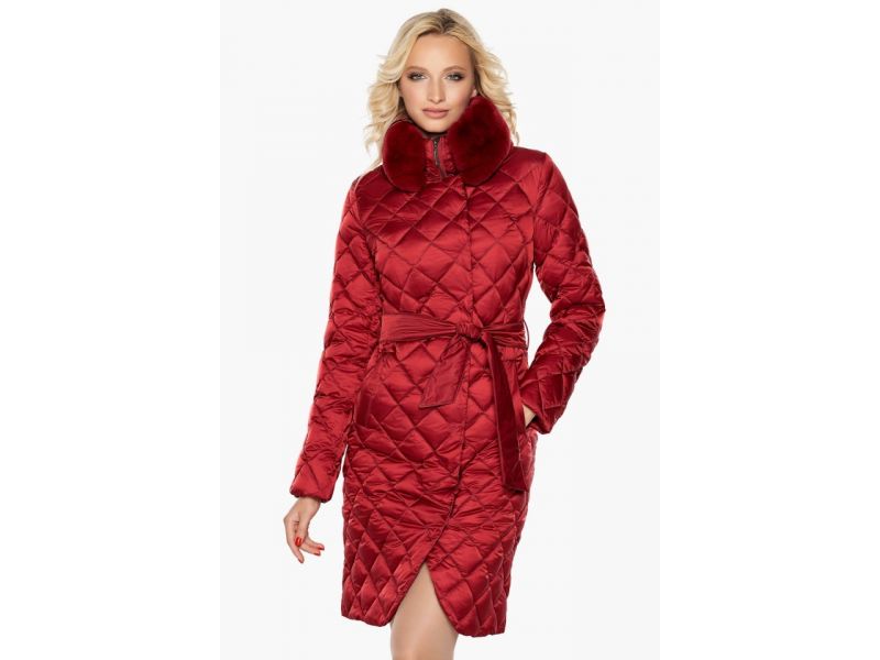 Женский теплый воздуховик рубинового цвета на зиму модель 31030, фото 4