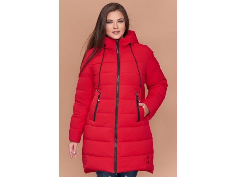 Красный пуховик женский большого размера зимний модель 25225, фото 4