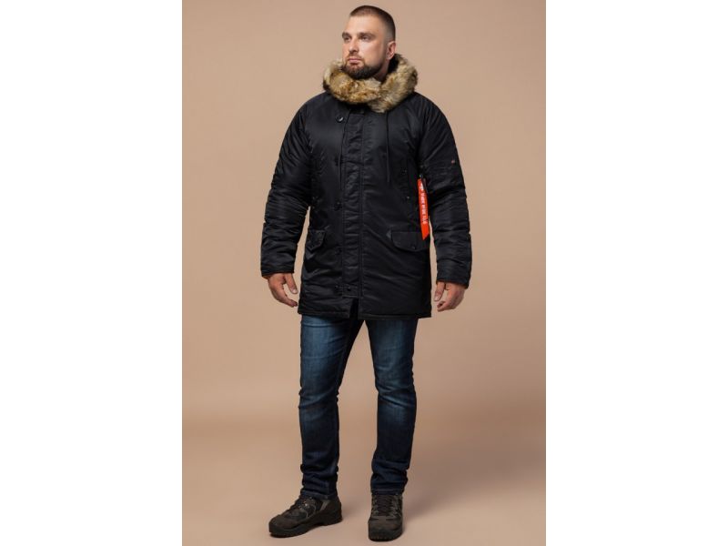 Зимняя мужская парка черного цвета модель 4576, фото 4