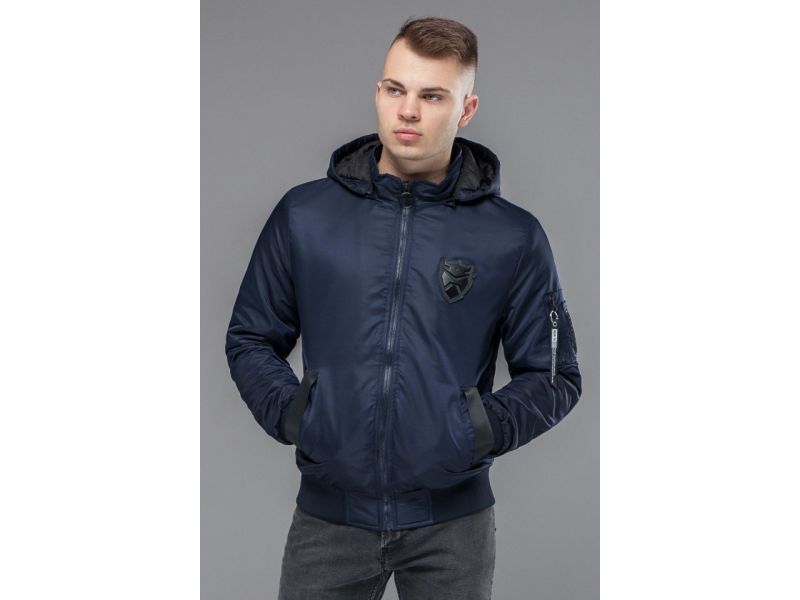 Бомбер мужской осенне-весенний молодежный темно-синий модель 10790, фото 4