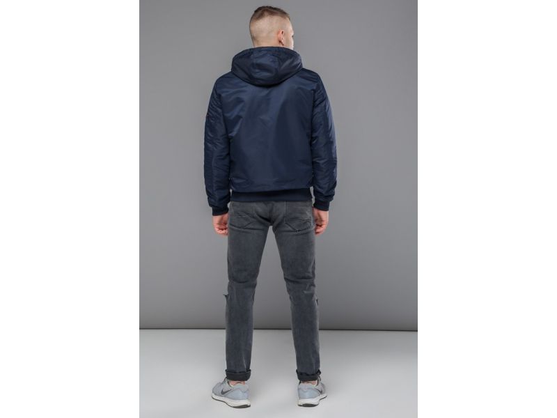 Бомбер мужской осенне-весенний молодежный темно-синий модель 10790, фото 5