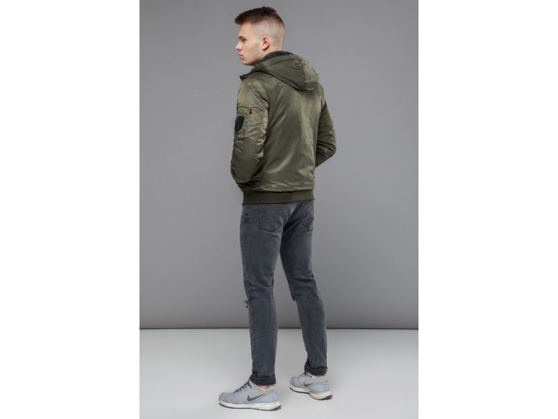 Мужской бомбер осенне-весенний молодежный цвета хаки модель 10790, фото 5