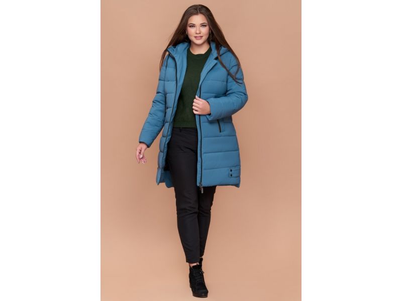 Темно-голубой женский пуховик зимний большого размера модель 25225, фото 3
