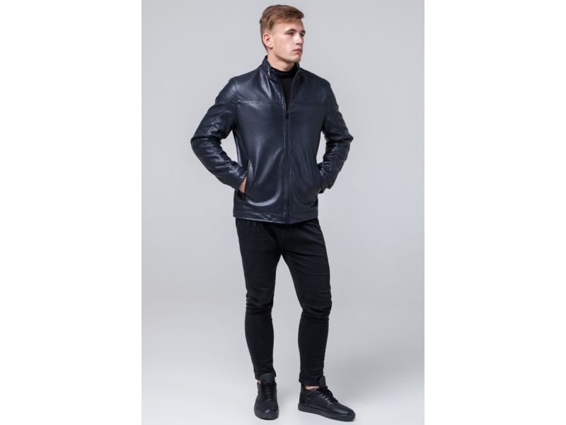 Куртка осенне-весенняя молодежная темно-синяя для мужчин модель 2825, фото 4