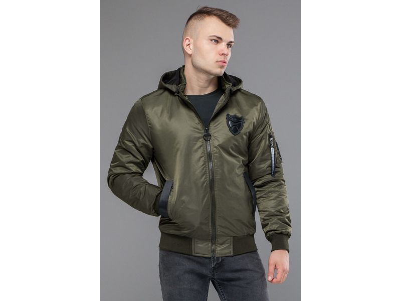Мужской бомбер осенне-весенний молодежный цвета хаки модель 10790, фото 4
