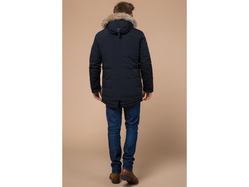 Парка мужская темно-синяя на молнии зимняя модель 15231, фото 4