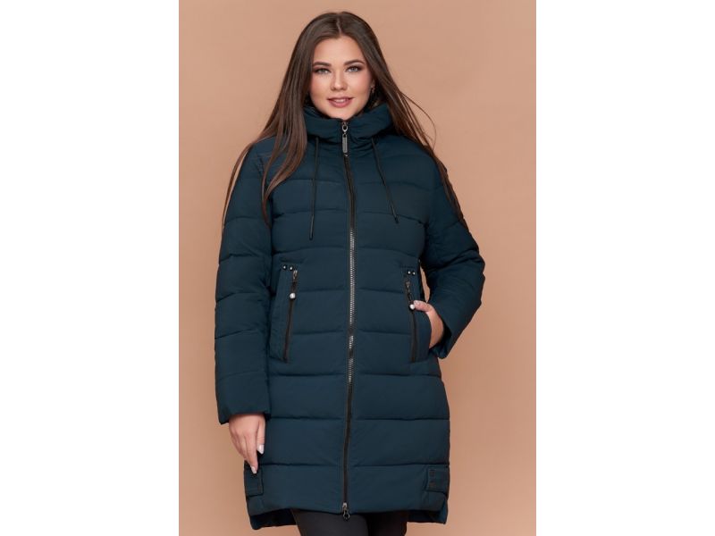 Женский пуховик зимний большого размера темно-зеленого цвета модель 25225, фото 4