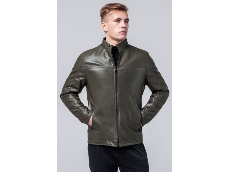 Осенне-весенняя мужская короткая куртка молодежная цвета хаки модель 2825, фото 4