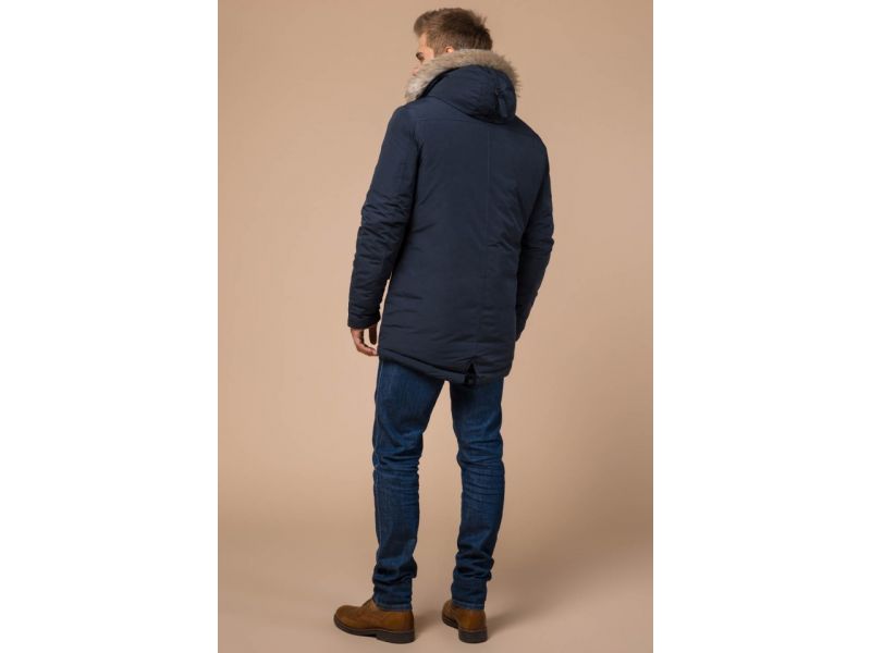 Синяя парка мужская зимняя с карманами модель 15231, фото 4