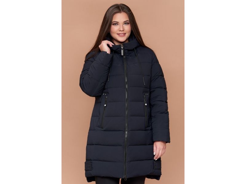 Женский пуховик темно-синий зимний большого размера модель 25225, фото 4