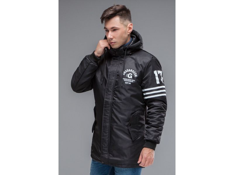 Мужская черная парка молодежная осенне-весенняя модель 31292, фото 4